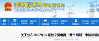 2017年11月份寧夏電網“兩個細則”考核補償情況