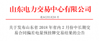 山東2018年省內2月中長期交易合同偏差電量預掛牌交易：出清價為391元/兆瓦時