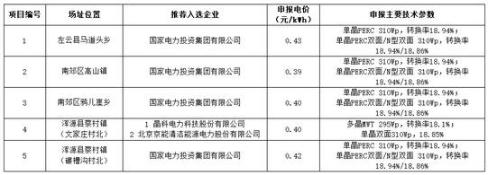 18家企業10個光伏應用領跑基地中標情況