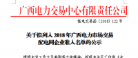 廣西公示擬列入2018年廣西電力市場交易配電網(wǎng)企業(yè)準入名單的1家企業(yè)