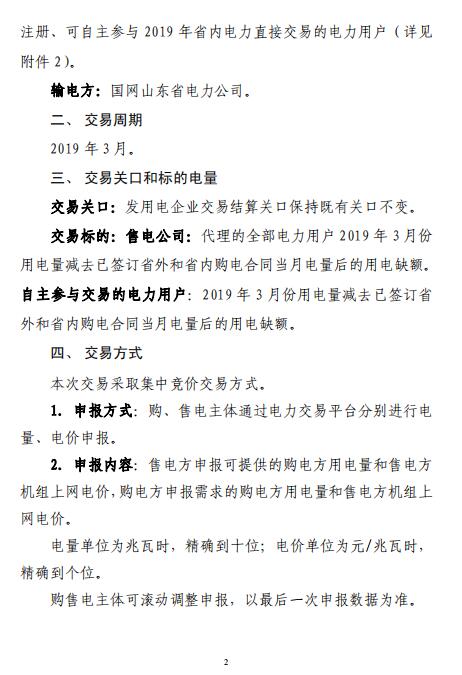 山東2019年3月電力直接交易（集中競(jìng)價(jià)）2月21日展開